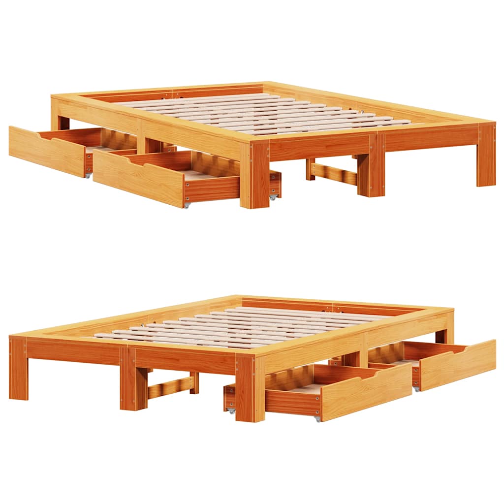 viaszbarna tömör fenyőfa ágy matrac nélkül 135 x 190 cm