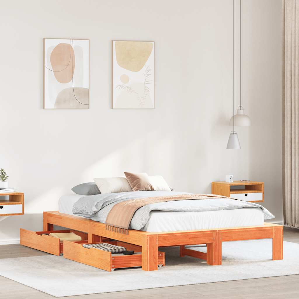 viaszbarna tömör fenyőfa ágy matrac nélkül 135 x 190 cm