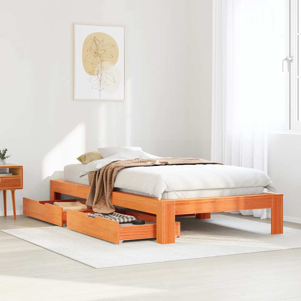 viaszbarna tömör fenyőfa ágy matrac nélkül 90 x 190 cm