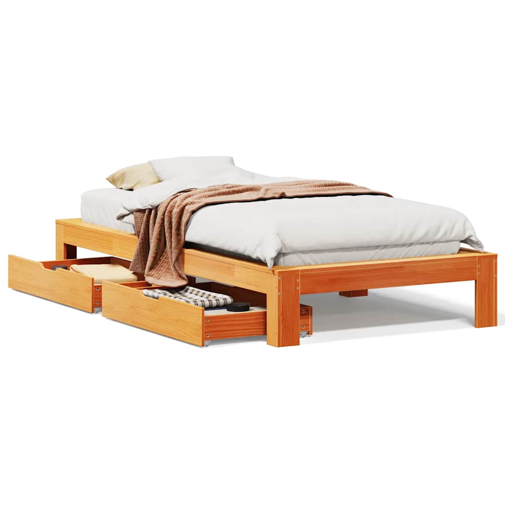 viaszbarna tömör fenyőfa ágy matrac nélkül 75 x 190 cm