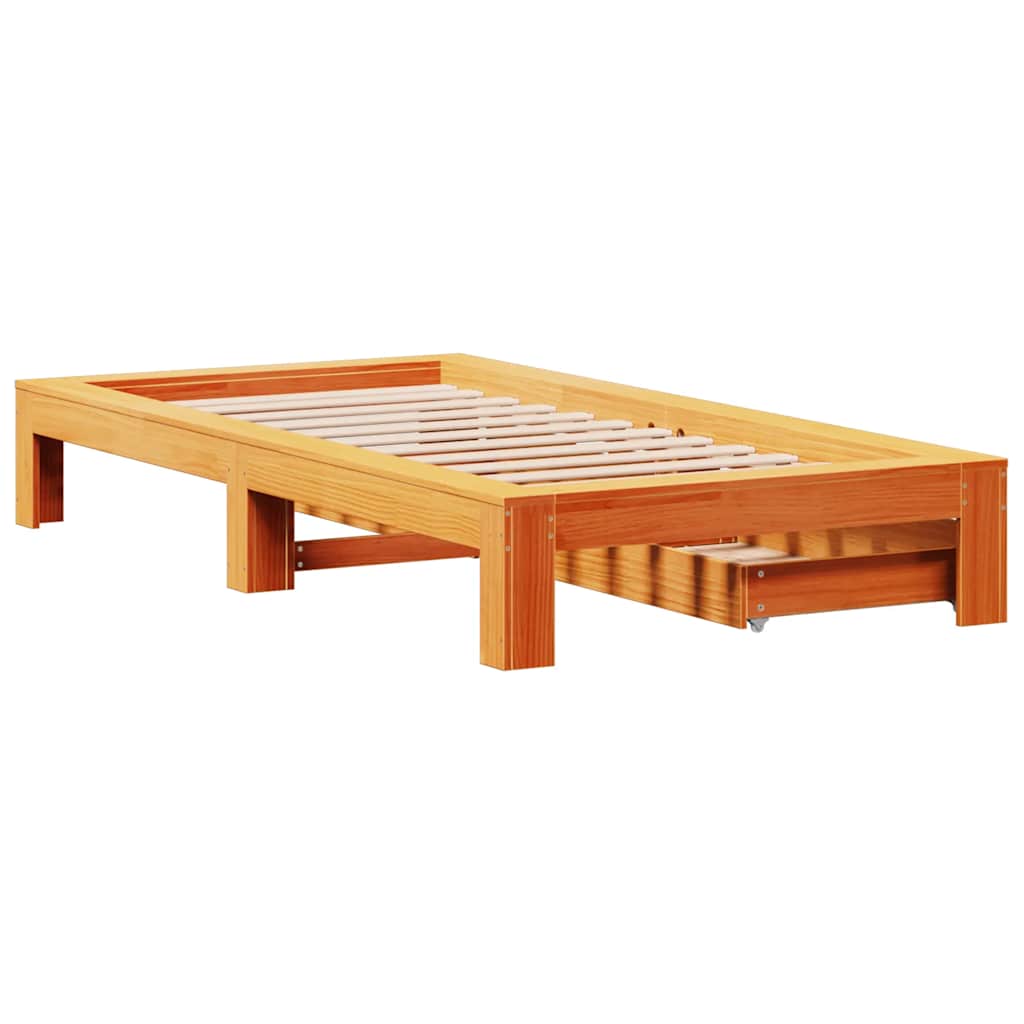 viaszbarna tömör fenyőfa ágy matrac nélkül 75 x 190 cm