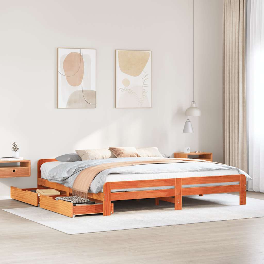 viaszbarna tömör fenyőfa ágy matrac nélkül 200 x 200 cm