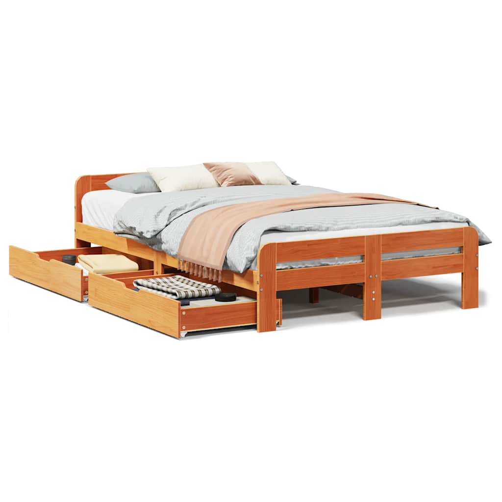 viaszbarna tömör fenyőfa ágy matrac nélkül 135 x 190 cm