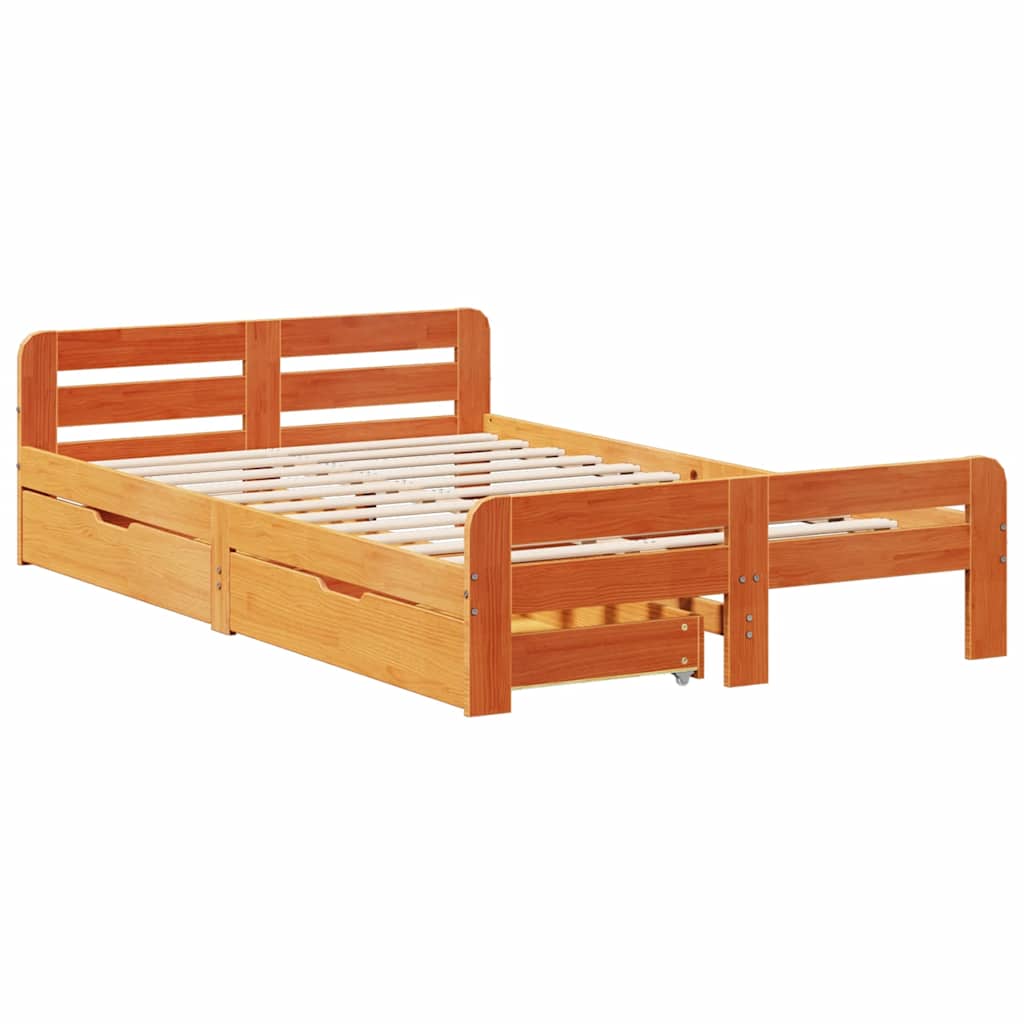viaszbarna tömör fenyőfa ágy matrac nélkül 135 x 190 cm
