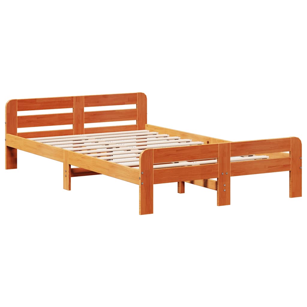 viaszbarna tömör fenyőfa ágy matrac nélkül 135 x 190 cm