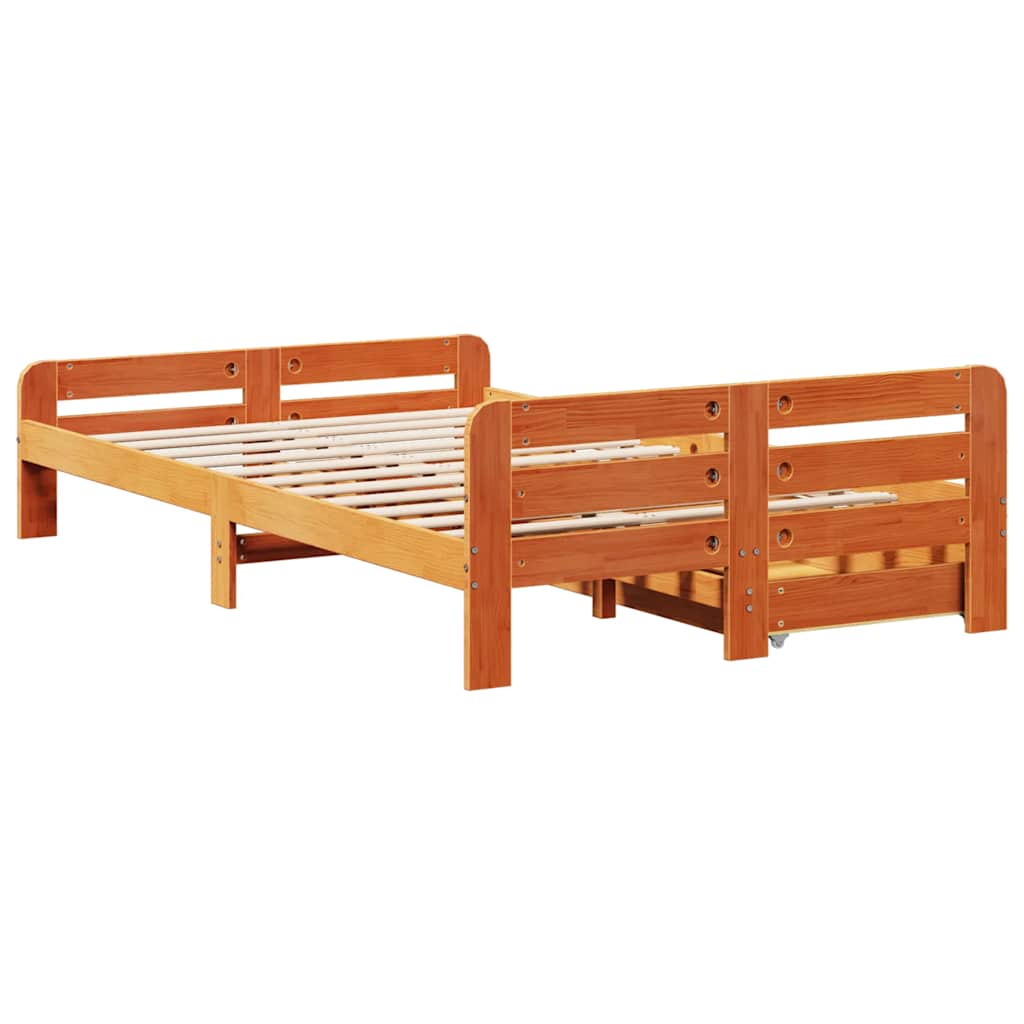 viaszbarna tömör fenyőfa ágy matrac nélkül 135 x 190 cm