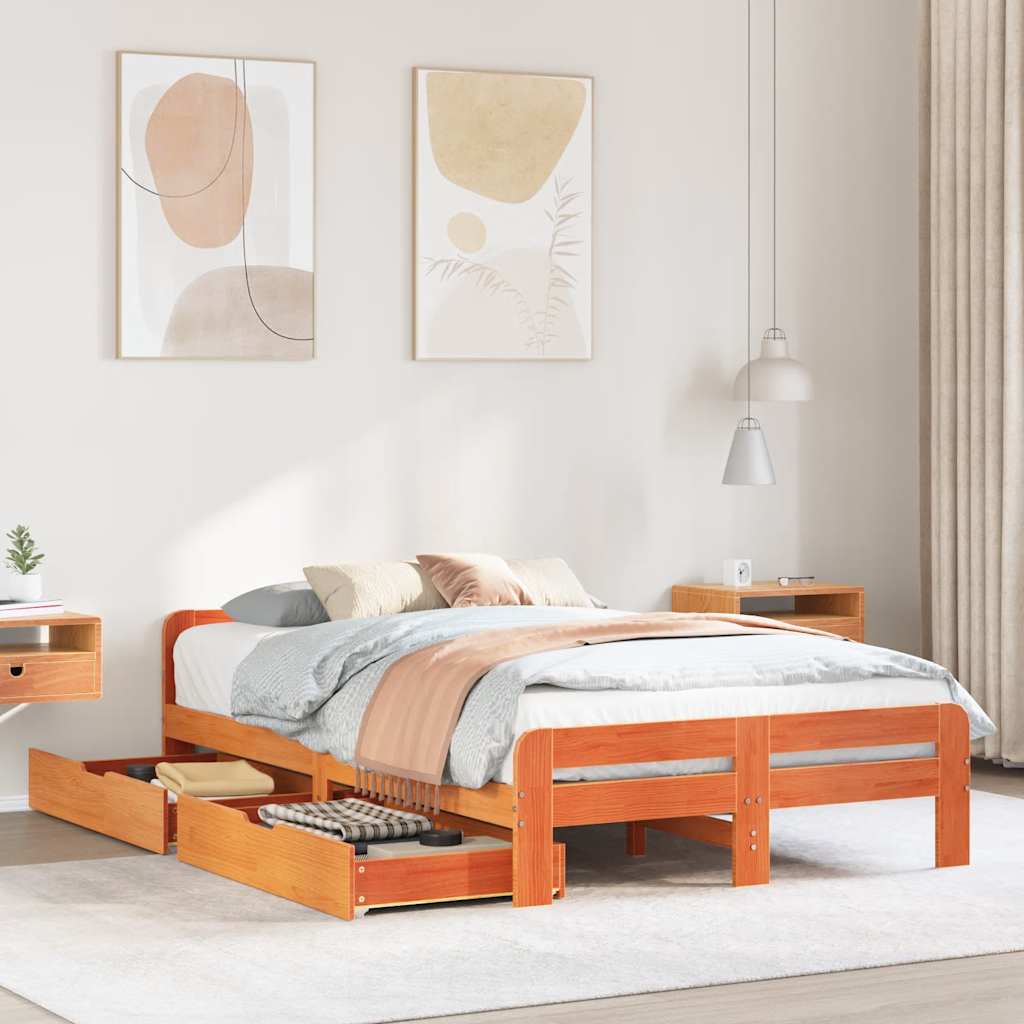 viaszbarna tömör fenyőfa ágy matrac nélkül 135 x 190 cm