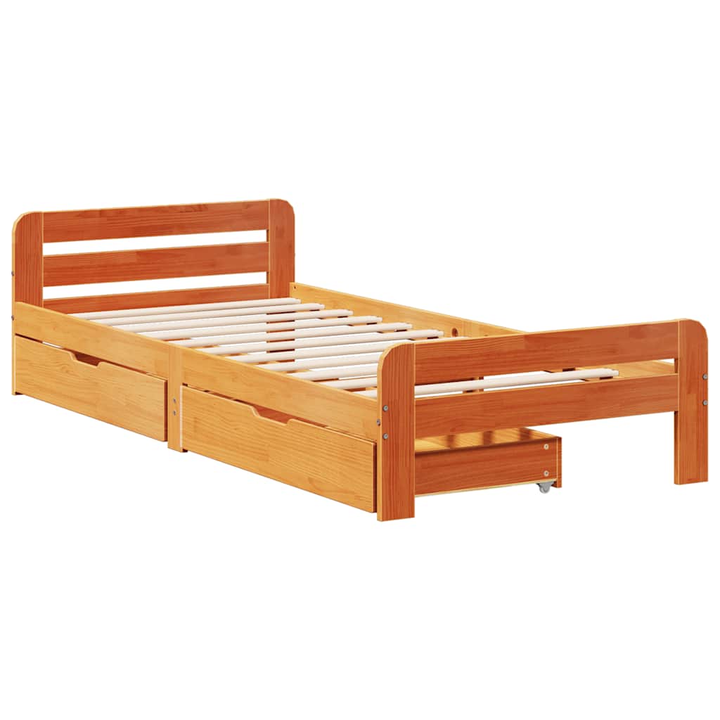 viaszbarna tömör fenyőfa ágy matrac nélkül 75 x 190 cm