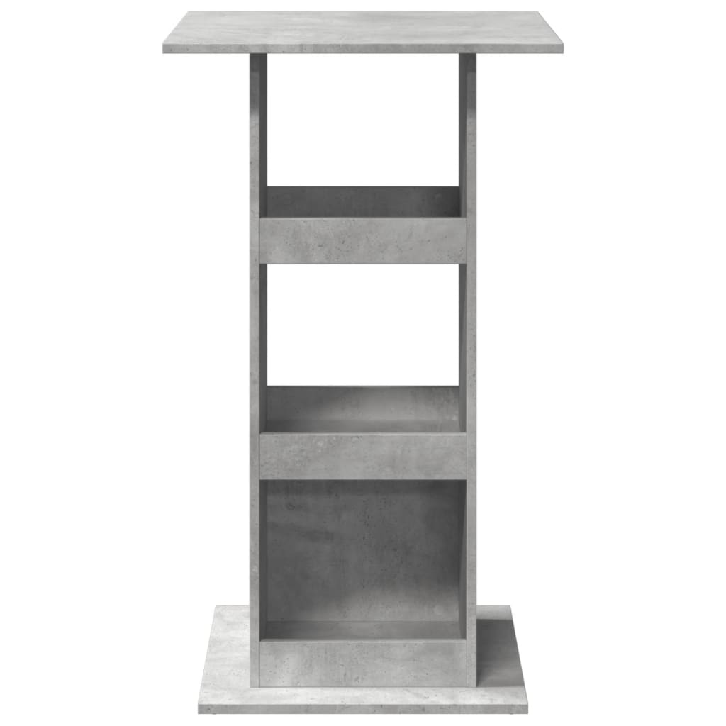 betonszürke szerelt fa bárasztal tárolóval 60 x 60 x 102 cm