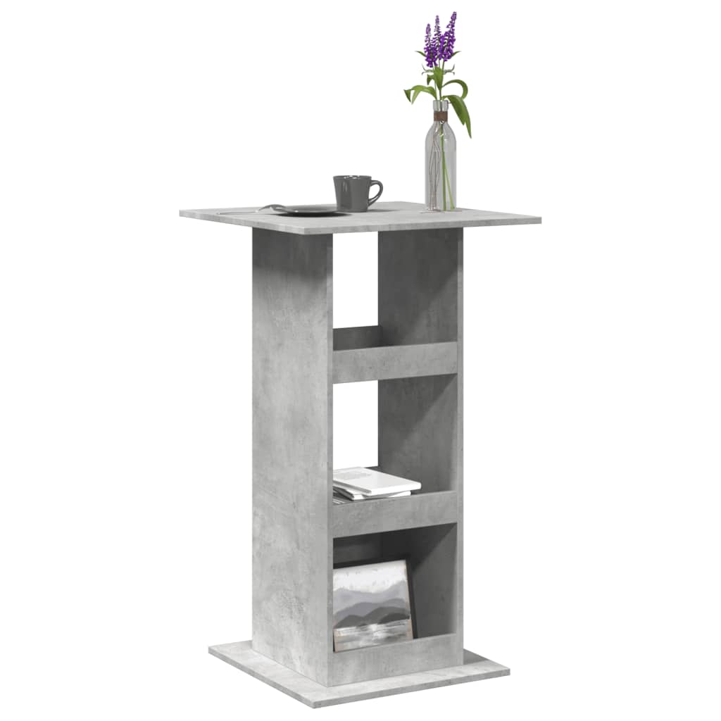 betonszürke szerelt fa bárasztal tárolóval 60 x 60 x 102 cm