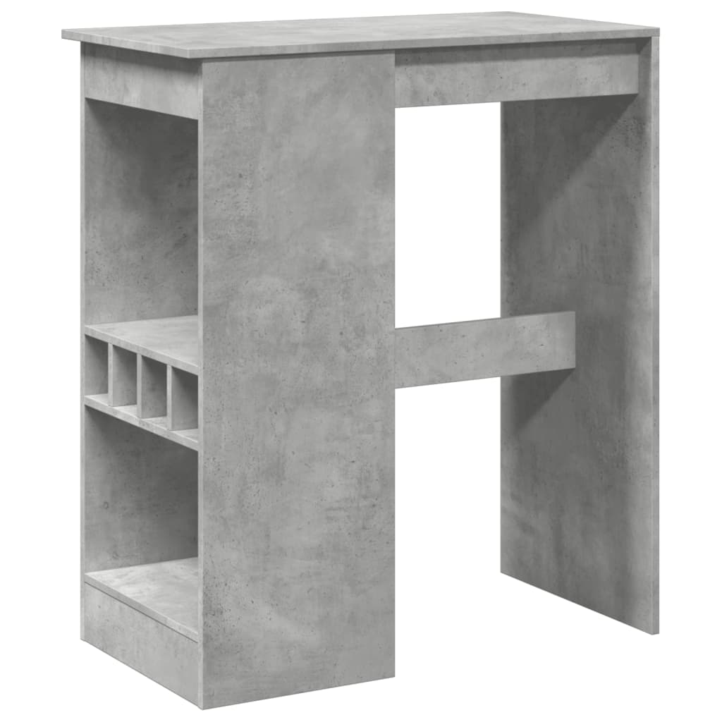 betonszürke szerelt fa bárasztal tárolókkal 90x47,5x103,5 cm