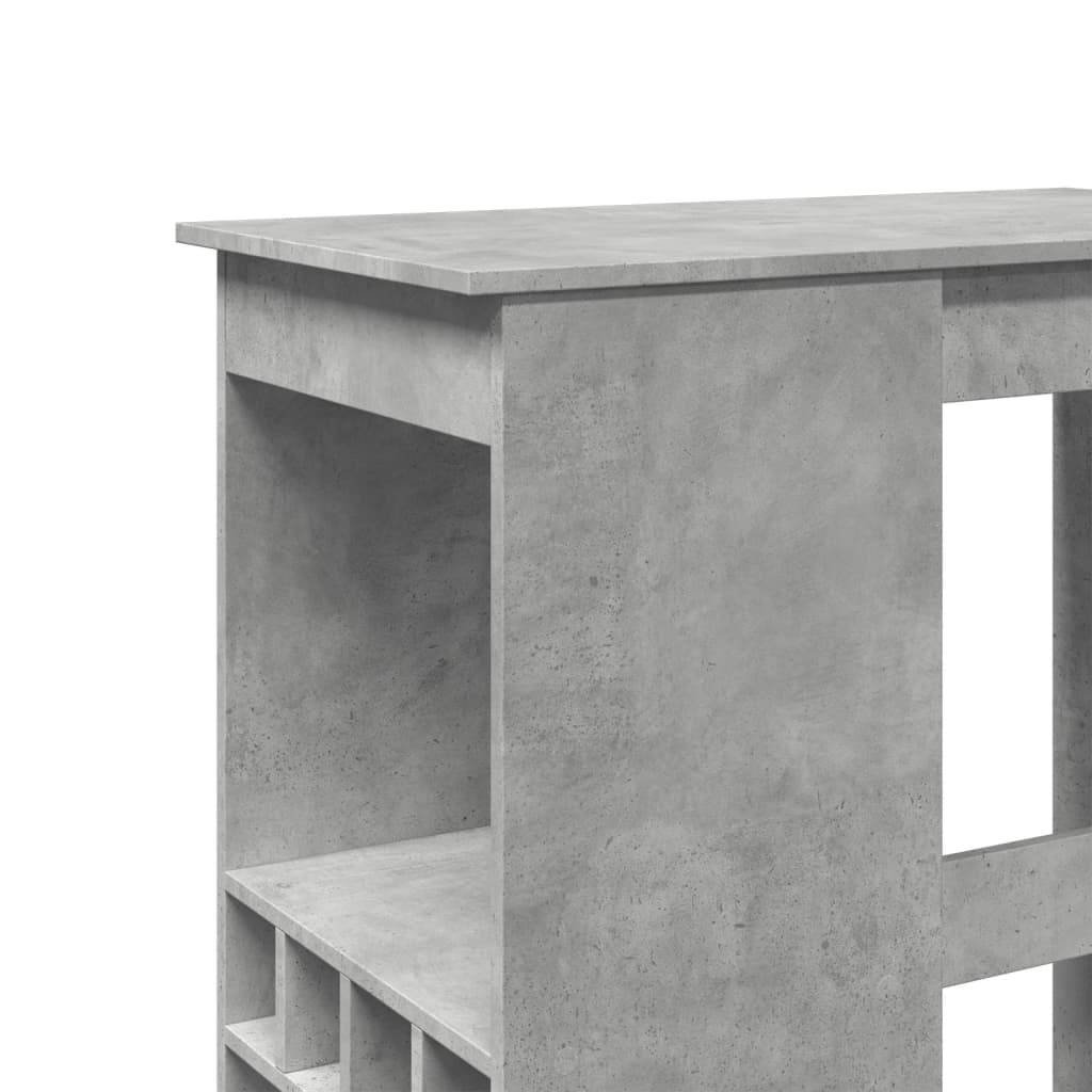 betonszürke szerelt fa bárasztal tárolókkal 90x47,5x103,5 cm