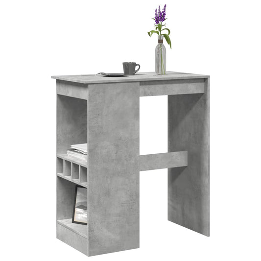 betonszürke szerelt fa bárasztal tárolókkal 90x47,5x103,5 cm
