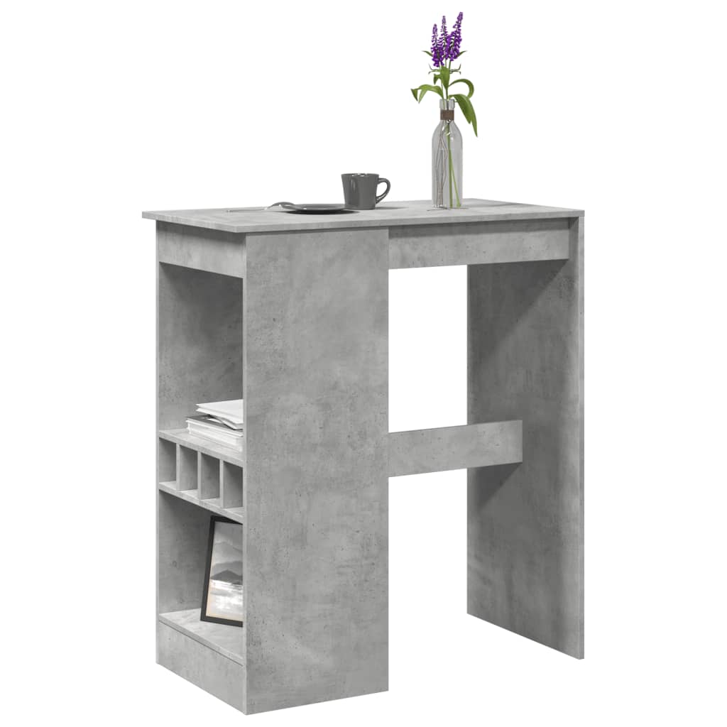 betonszürke szerelt fa bárasztal tárolókkal 90x47,5x103,5 cm