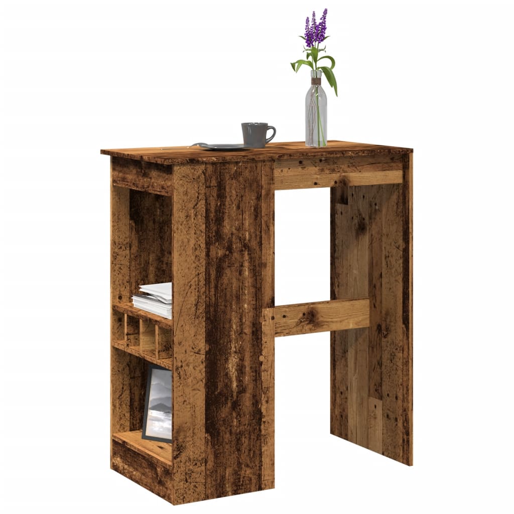 antik fa színű szerelt fa bárasztal tárolókkal 90x47,5x103,5 cm