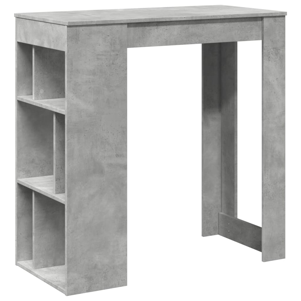 betonszürke szerelt fa tárolórekeszes bárasztal 102x50x103,5 cm
