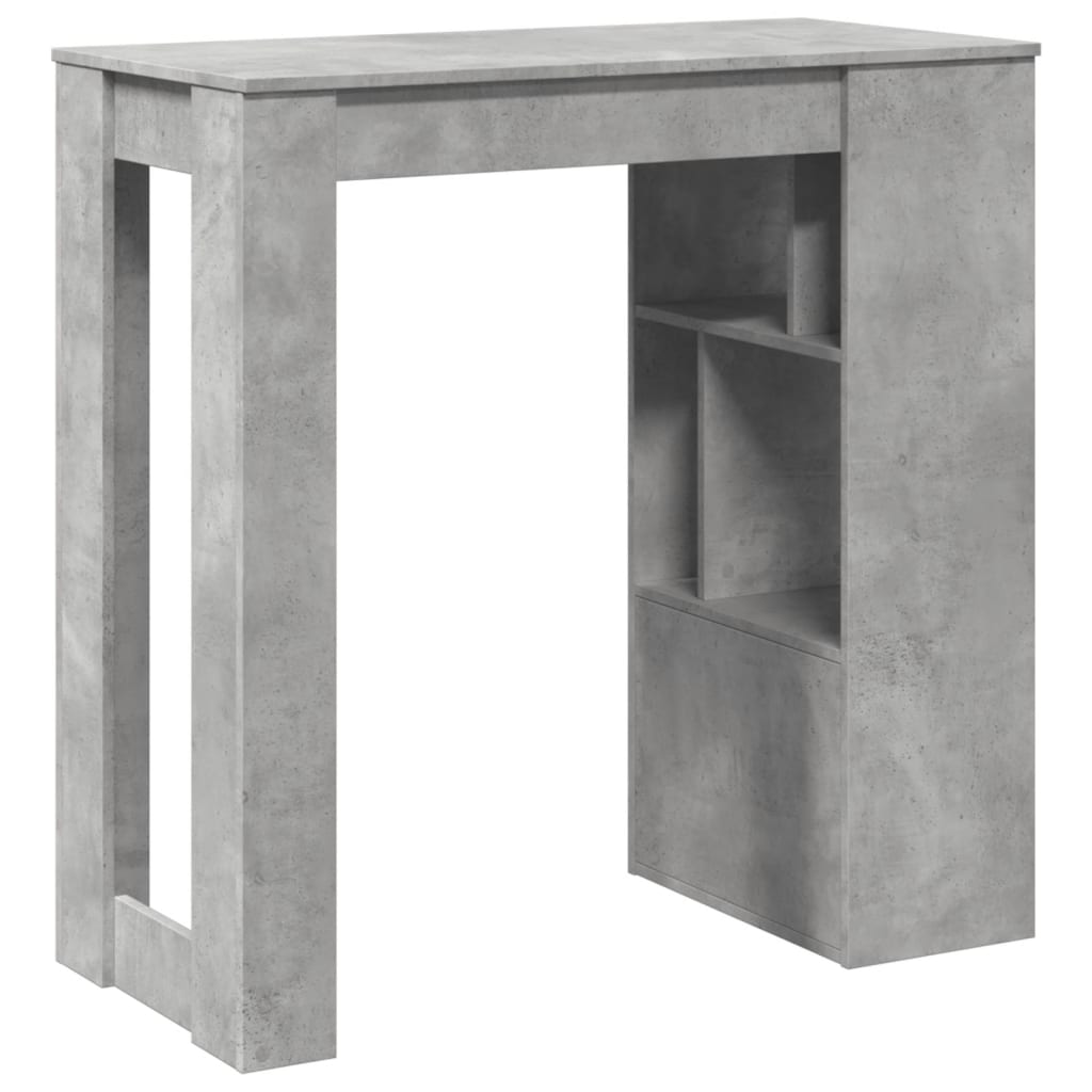 betonszürke szerelt fa tárolórekeszes bárasztal 102x50x103,5 cm