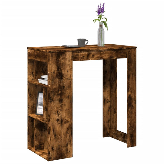 füstös tölgy szerelt fa bárasztal tárolókkal 102x50x103,5 cm