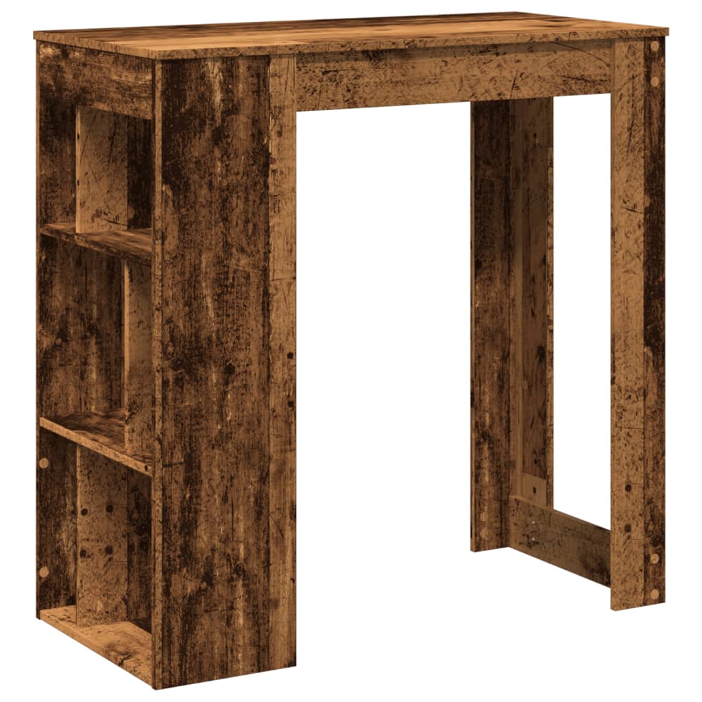 antik fa színű szerelt fa bárasztal tárolókkal 102x50x103,5 cm