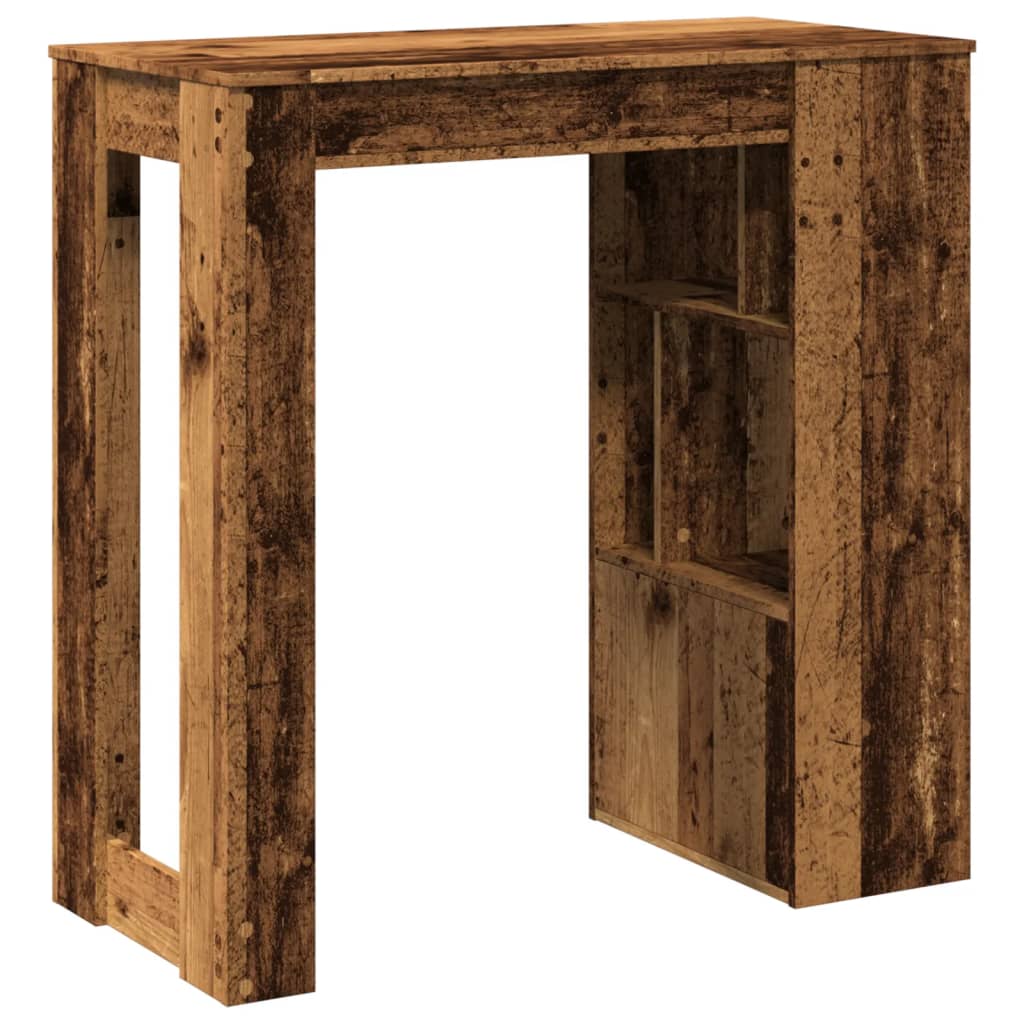 antik fa színű szerelt fa bárasztal tárolókkal 102x50x103,5 cm