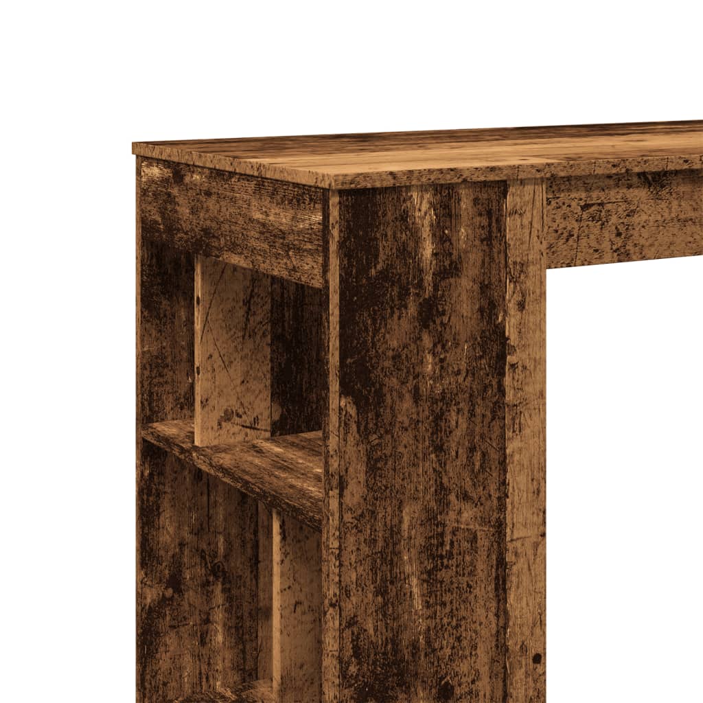 antik fa színű szerelt fa bárasztal tárolókkal 102x50x103,5 cm