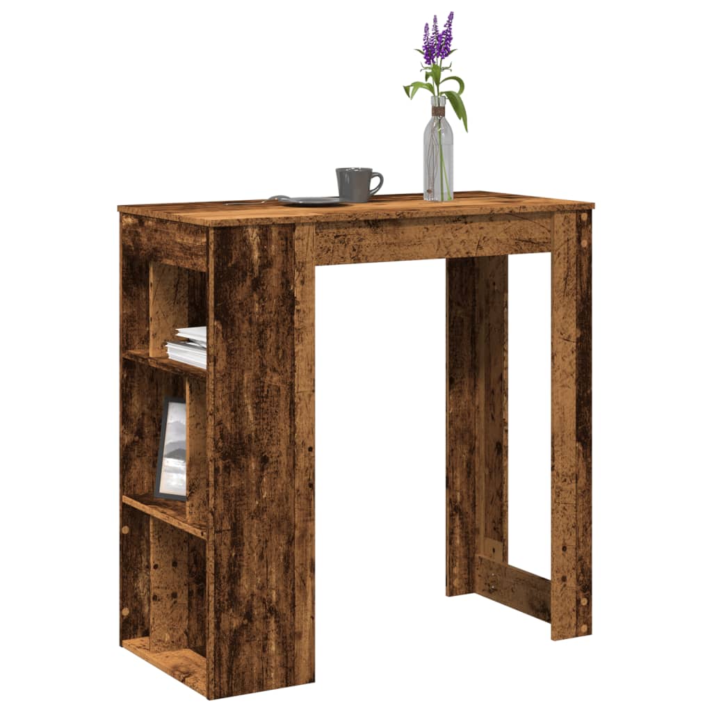 antik fa színű szerelt fa bárasztal tárolókkal 102x50x103,5 cm