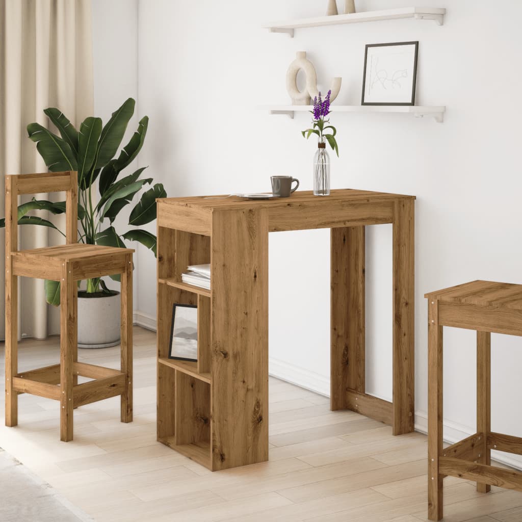kézműves tölgy szerelt fa bárasztal tárolókkal 102x50x103,5 cm