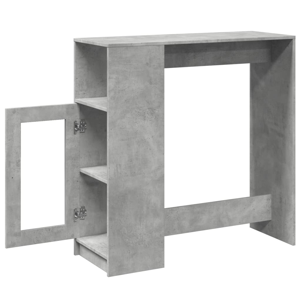 betonszürke szerelt fa tárolórekeszes bárasztal 101x40x103,5 cm