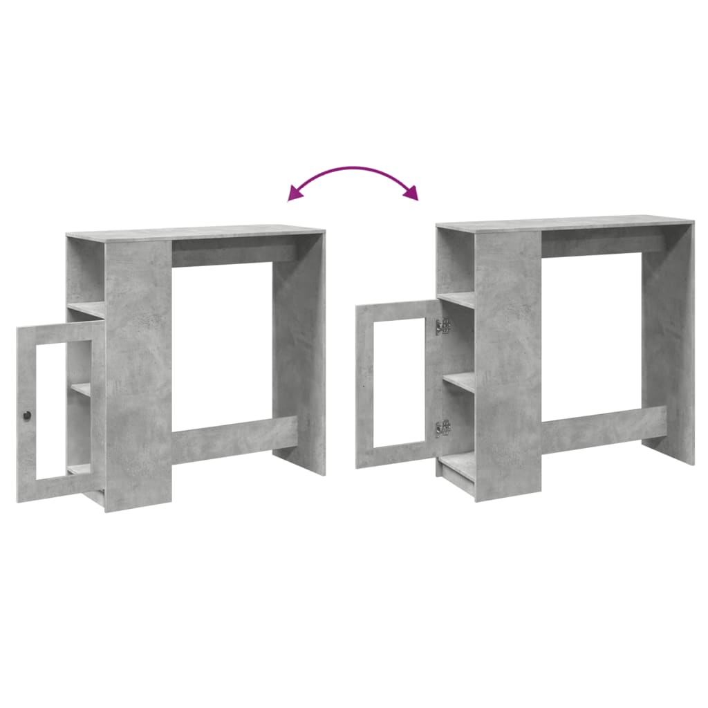 betonszürke szerelt fa tárolórekeszes bárasztal 101x40x103,5 cm