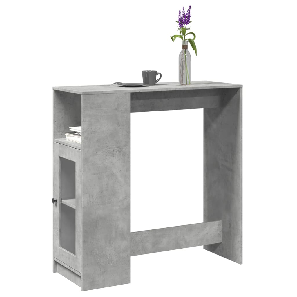 betonszürke szerelt fa tárolórekeszes bárasztal 101x40x103,5 cm