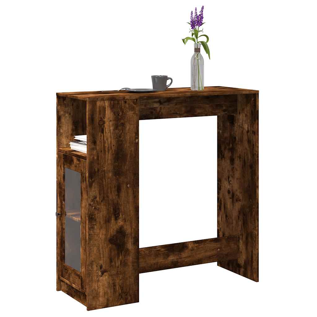 füstös tölgy szerelt fa bárasztal tárolókkal 101x40x103,5 cm