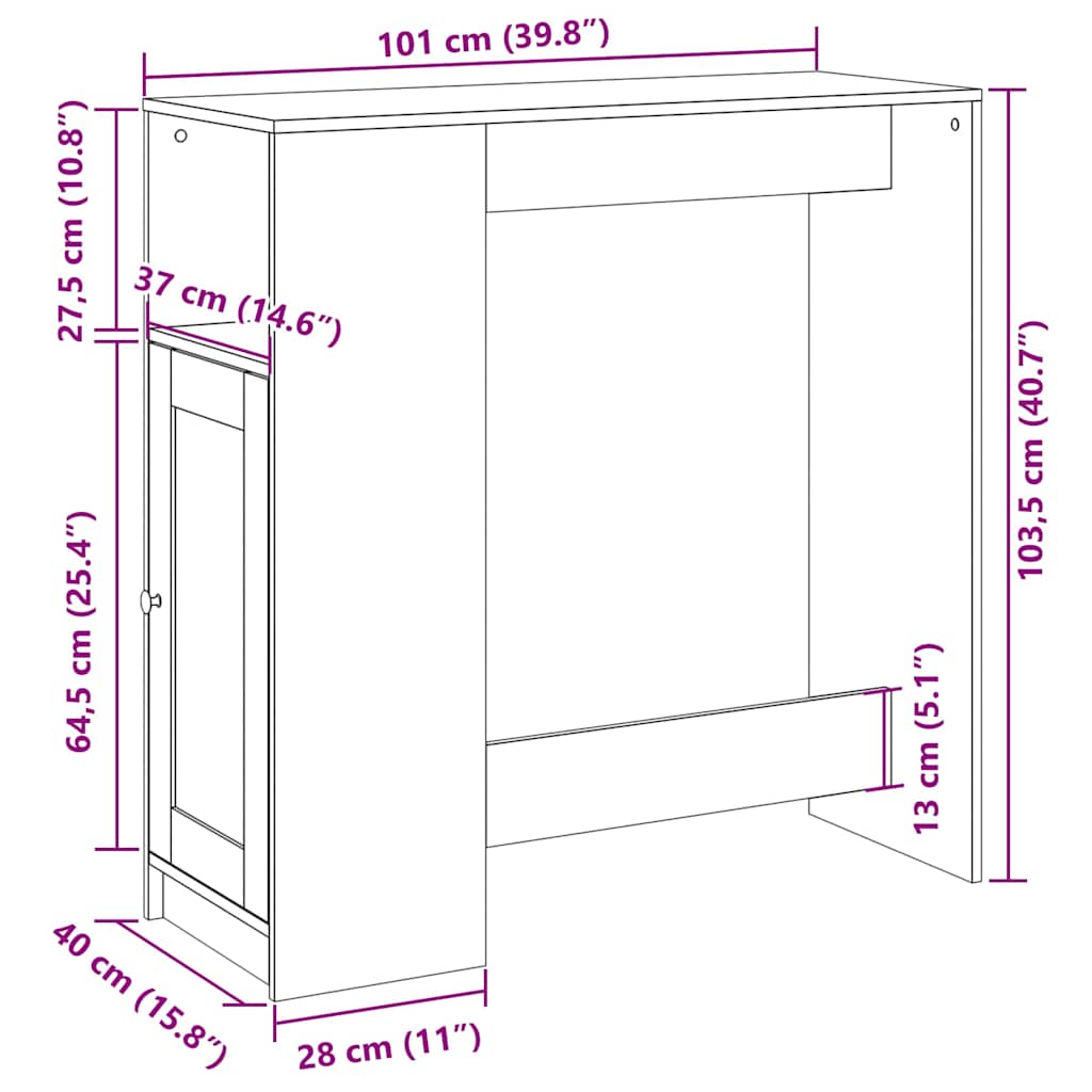 szürke sonoma szerelt fa bárasztal tárolókkal 101x40x103,5 cm