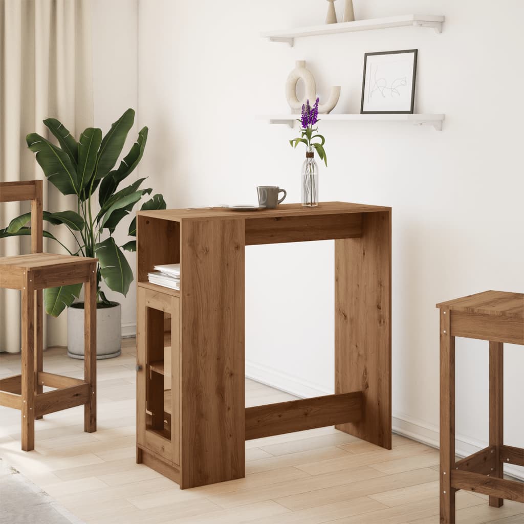 kézműves tölgy szerelt fa bárasztal tárolókkal 101x40x103,5 cm