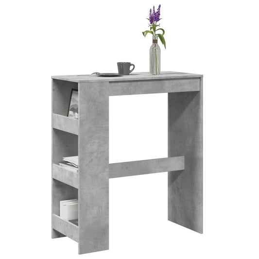 betonszürke szerelt fa tárolórekeszes bárasztal 90x40x103,5 cm
