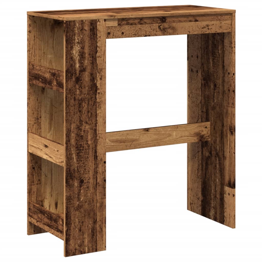 antik fa színű szerelt fa bárasztal tárolókkal 90x40x103,5 cm