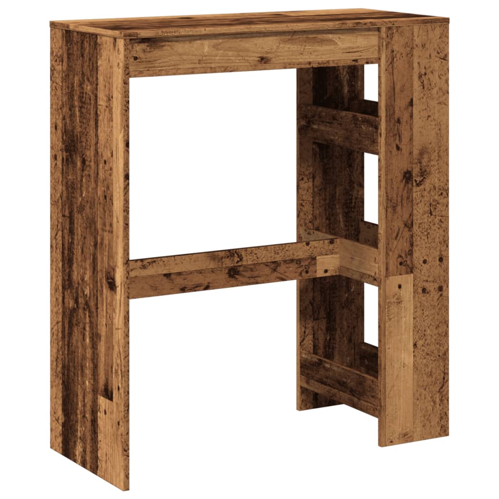 antik fa színű szerelt fa bárasztal tárolókkal 90x40x103,5 cm