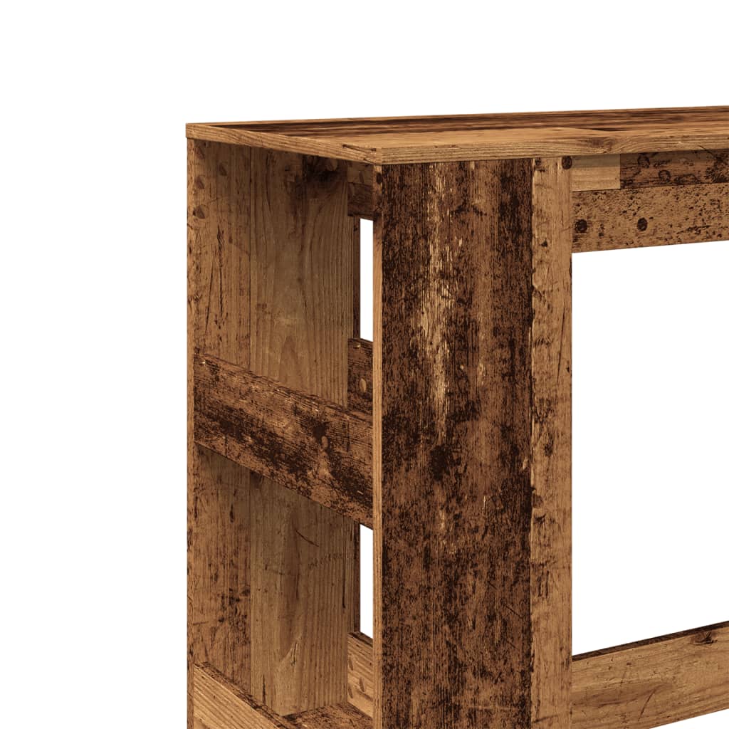 antik fa színű szerelt fa bárasztal tárolókkal 90x40x103,5 cm