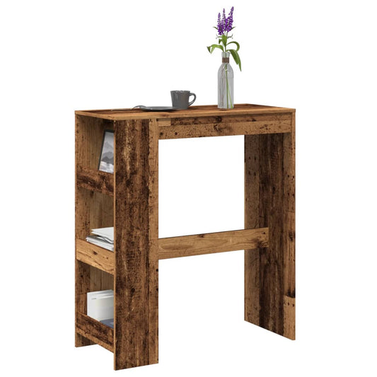 antik fa színű szerelt fa bárasztal tárolókkal 90x40x103,5 cm