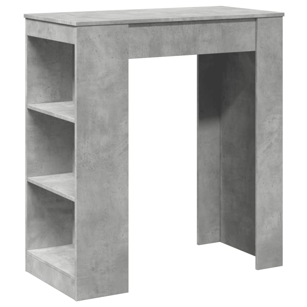 betonszürke szerelt fa tárolórekeszes bárasztal 95x47x103,5 cm