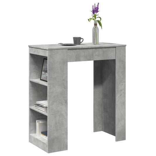 betonszürke szerelt fa tárolórekeszes bárasztal 95x47x103,5 cm