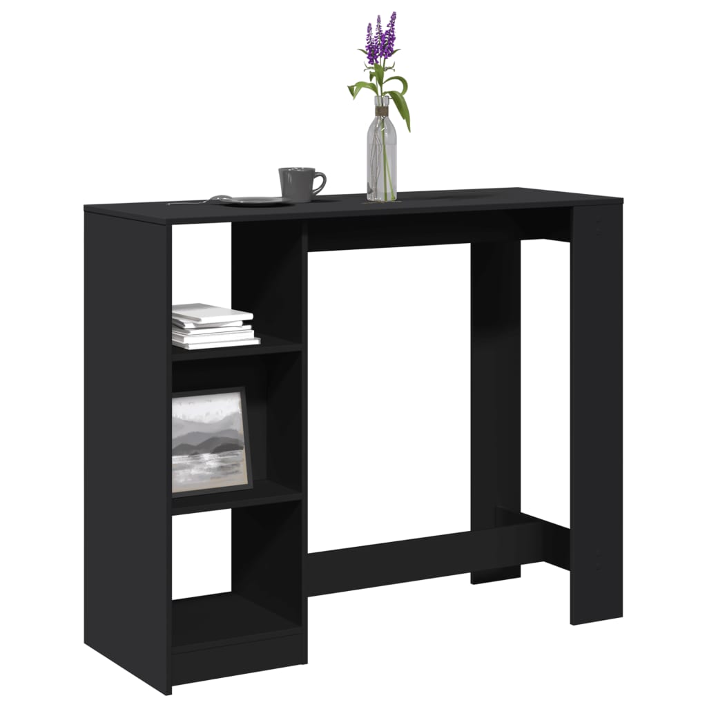 fekete szerelt fa bárasztal polccal 124 x 46 x 103,5 cm