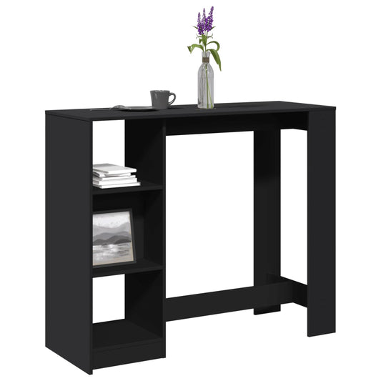 fekete szerelt fa bárasztal polccal 124 x 46 x 103,5 cm