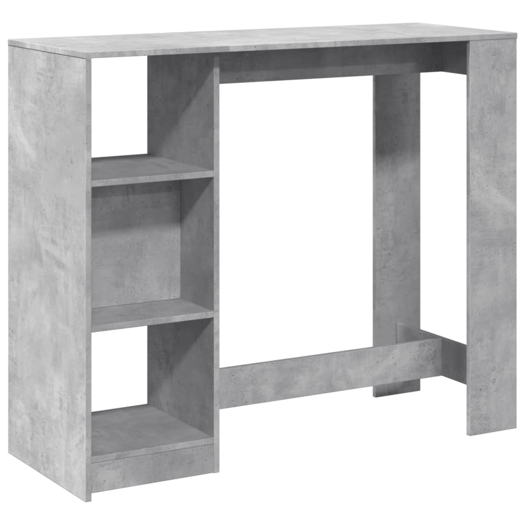 betonszürke szerelt fa bárasztal polccal 124 x 46 x 103,5 cm