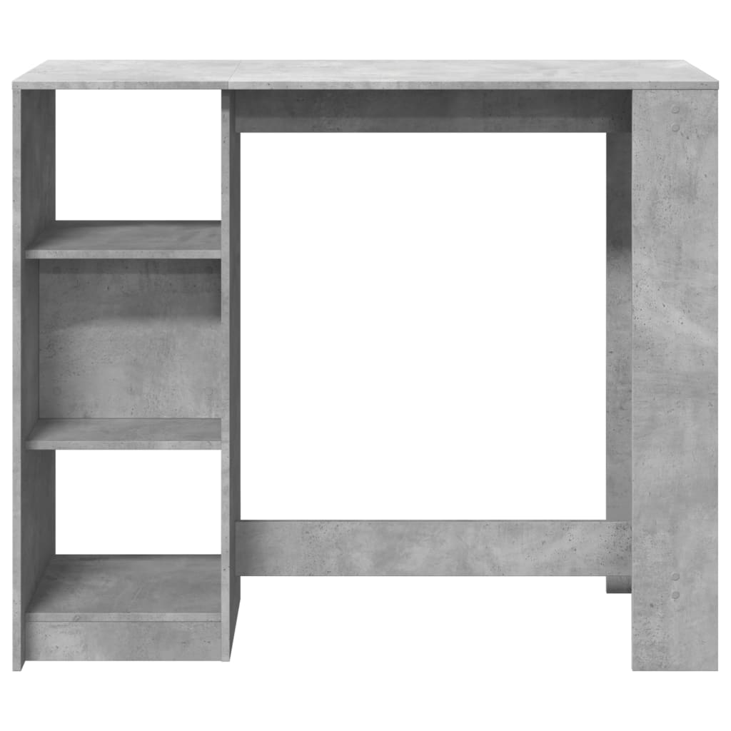 betonszürke szerelt fa bárasztal polccal 124 x 46 x 103,5 cm