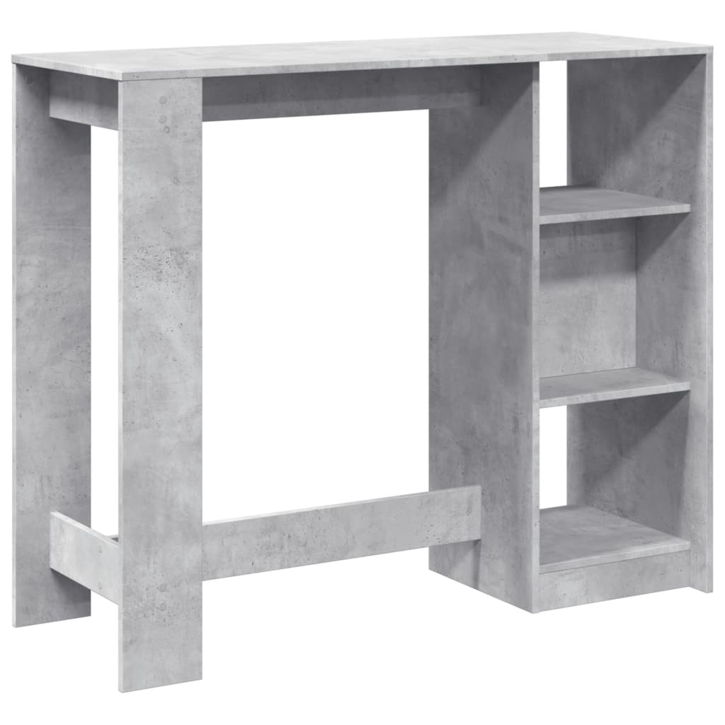 betonszürke szerelt fa bárasztal polccal 124 x 46 x 103,5 cm