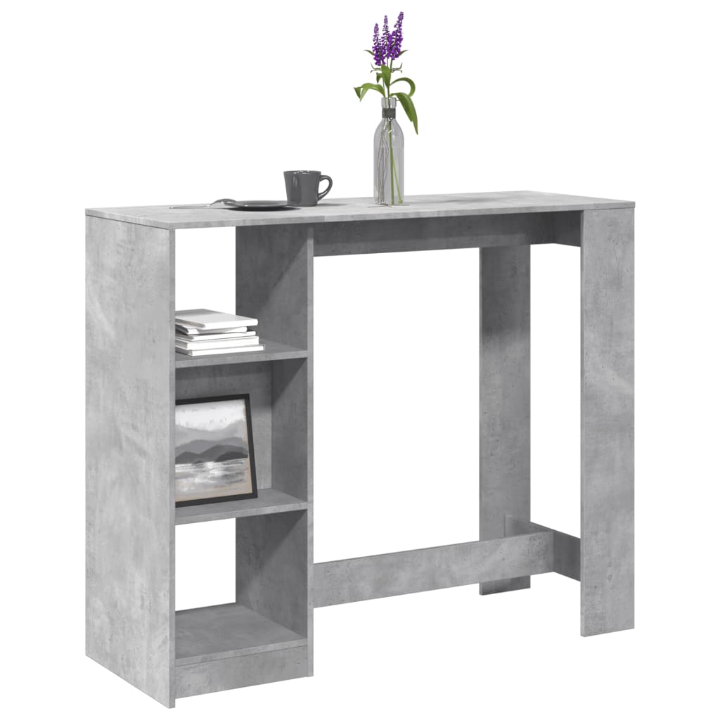 betonszürke szerelt fa bárasztal polccal 124 x 46 x 103,5 cm