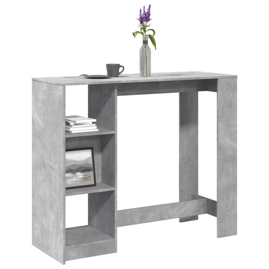 betonszürke szerelt fa bárasztal polccal 124 x 46 x 103,5 cm