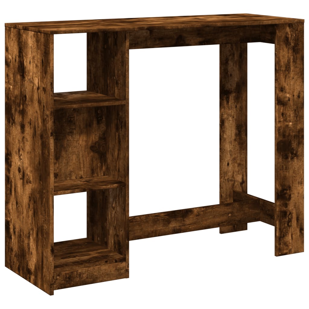 füstös tölgy színű szerelt fa bárasztal polccal 124x46x103,5 cm