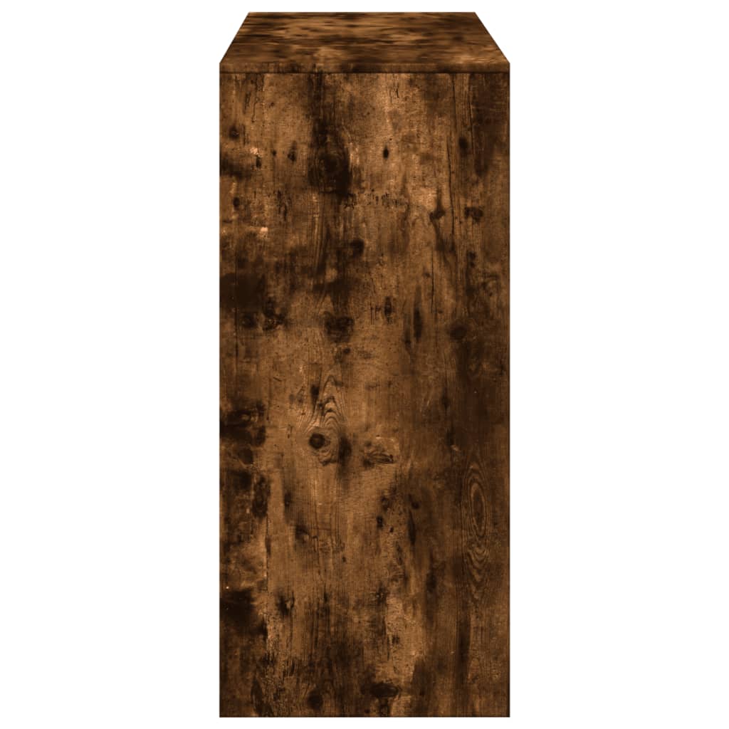 füstös tölgy színű szerelt fa bárasztal polccal 124x46x103,5 cm