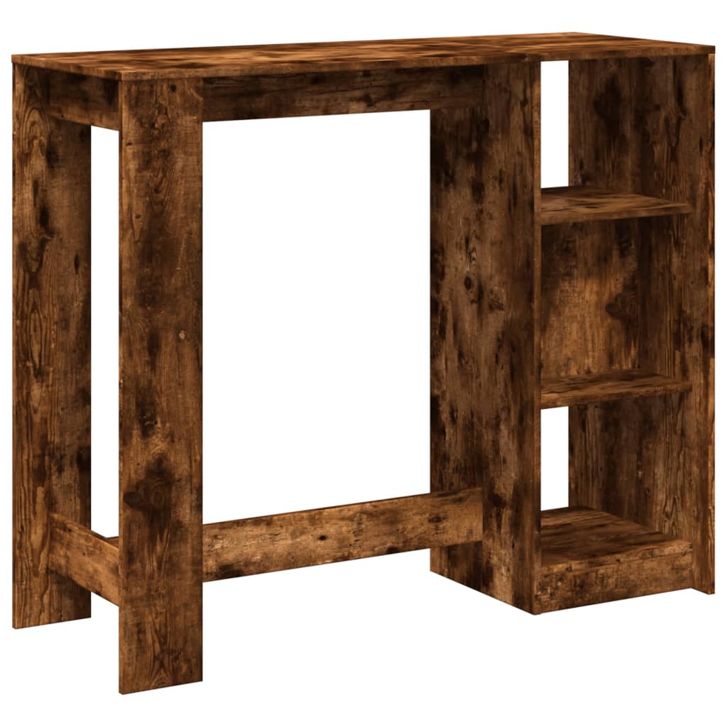 füstös tölgy színű szerelt fa bárasztal polccal 124x46x103,5 cm